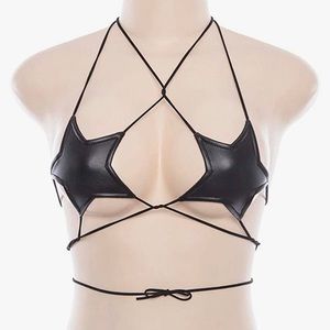 Women Shiny Metallic Star Strappy Tube Top Halter Rave Wrap Around Bandeau Bra